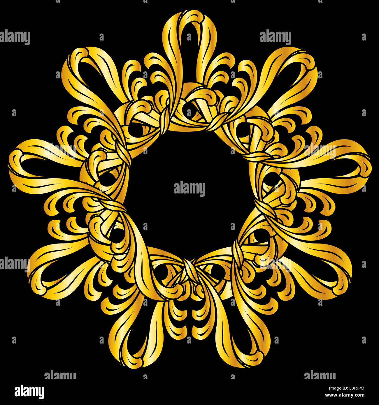 Ornate florid pattern in gold shades on black background Stock Photo ...
