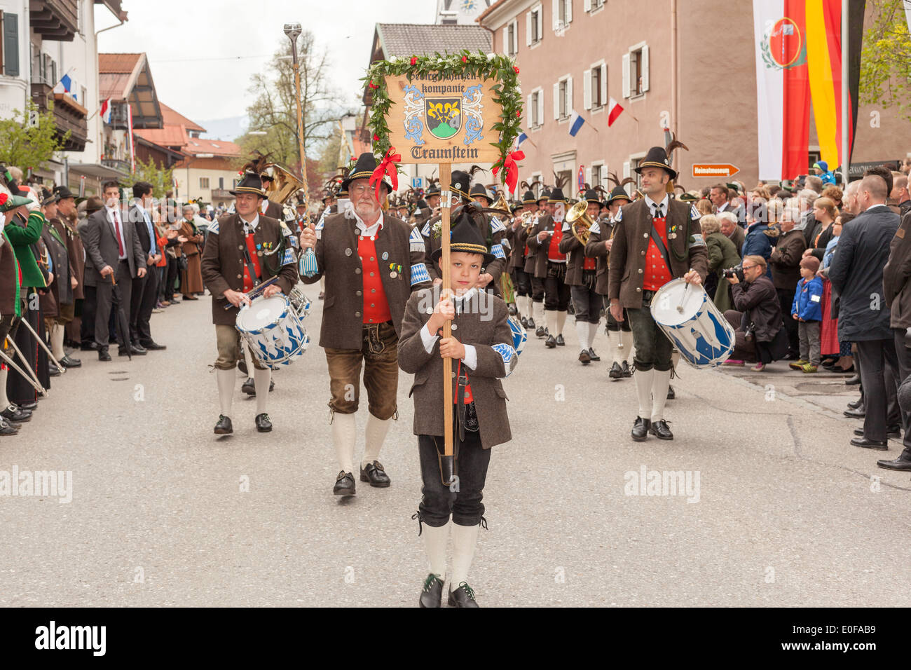 Mountain protect company Traunstein with drummer and band Stock Photo