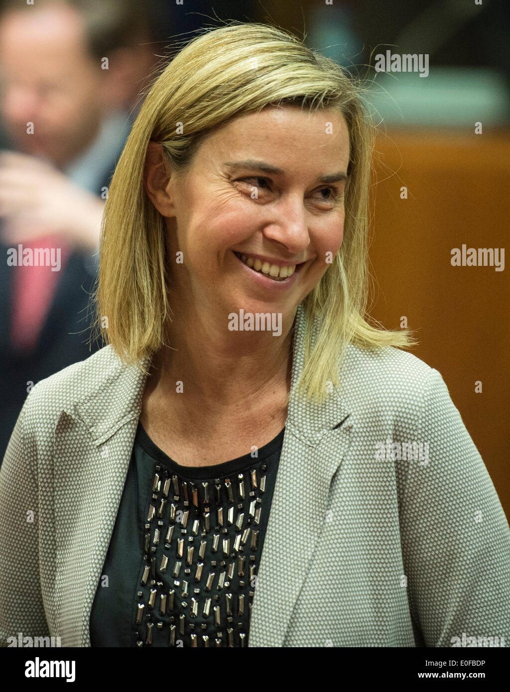 Brussels, Belgium. 12th May, 2014. Italian foreign affairs minister Federica Mogherini at the start of European Foreign affairs council at the EU headquarters in Brussels, Belgium on 12.05.2014 European ministers will make final preparations for the launch of a new European Institute of Peace. Credit:  Wiktor Dabkowski/ZUMAPRESS.com/Alamy Live News Stock Photo