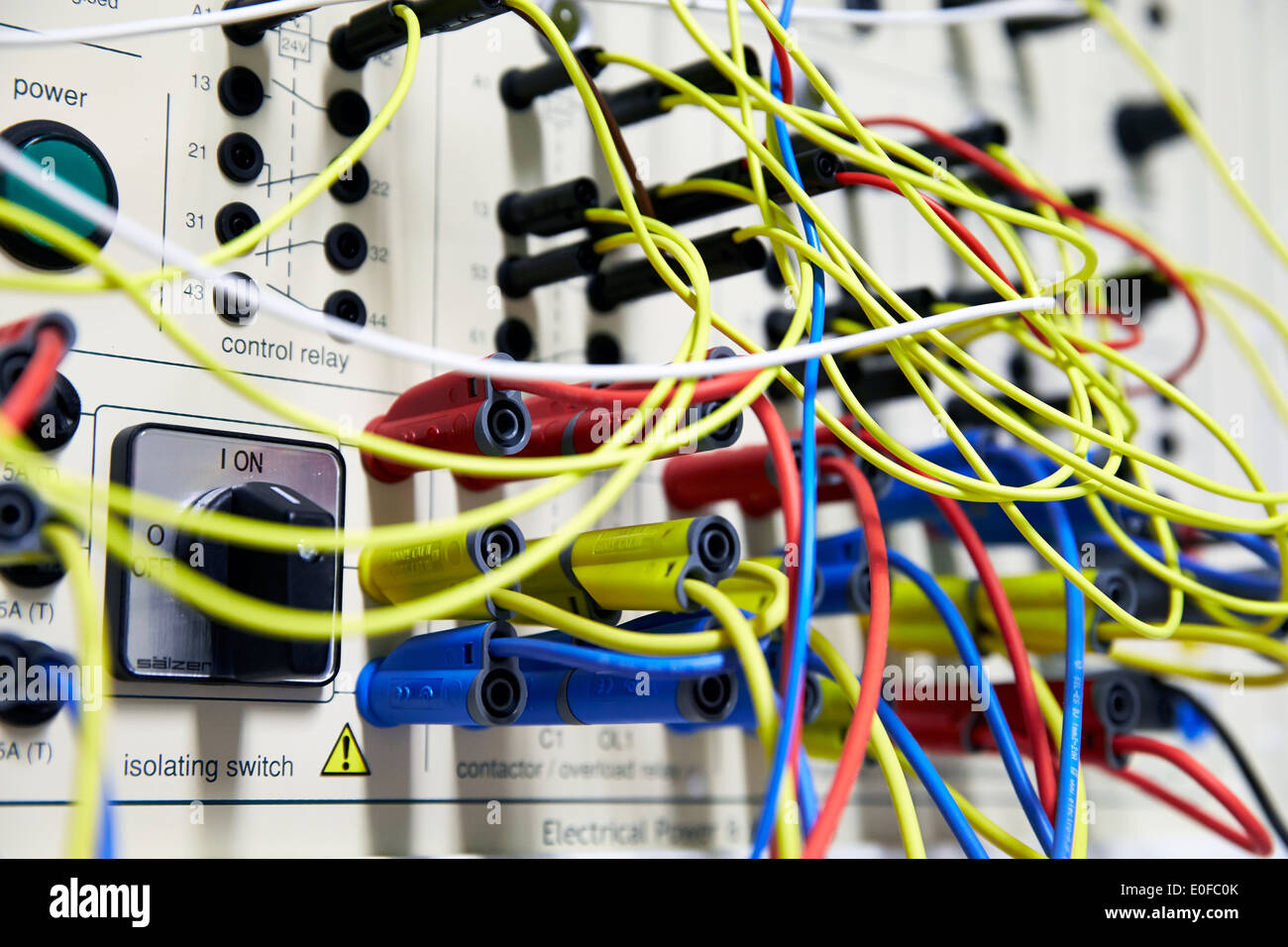 Commercial and industrial wires switches and plugs pictured in a manufacturing plant Stock Photo