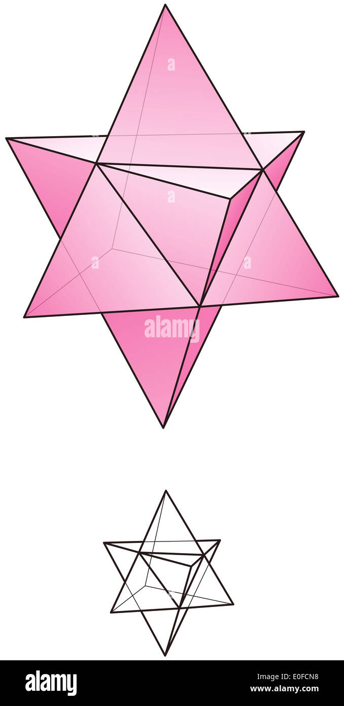 Star Tetrahedron - Merkaba - A stellated octahedron, or stella octangula can be seen as a 3D extension of the Star of David Stock Photo