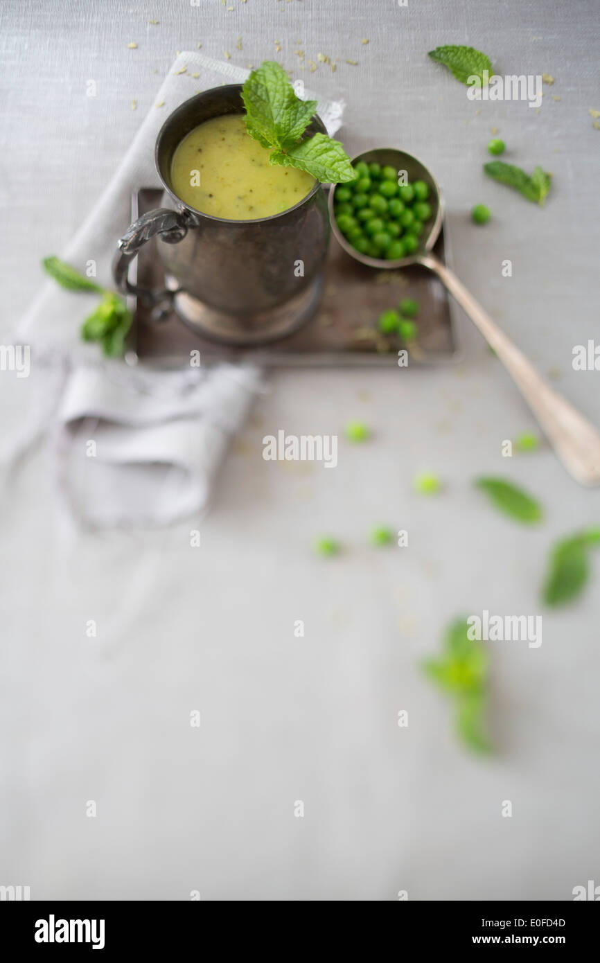 Mint & Pea Homemade Soup Stock Photo