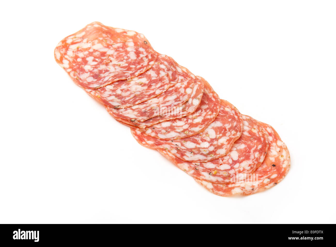 Salame Finocchiona pork salami with fennel seeds isolated on a white