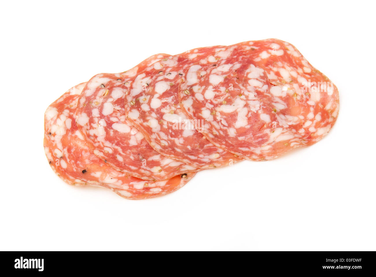 Salame Finocchiona pork salami with fennel seeds isolated on a white
