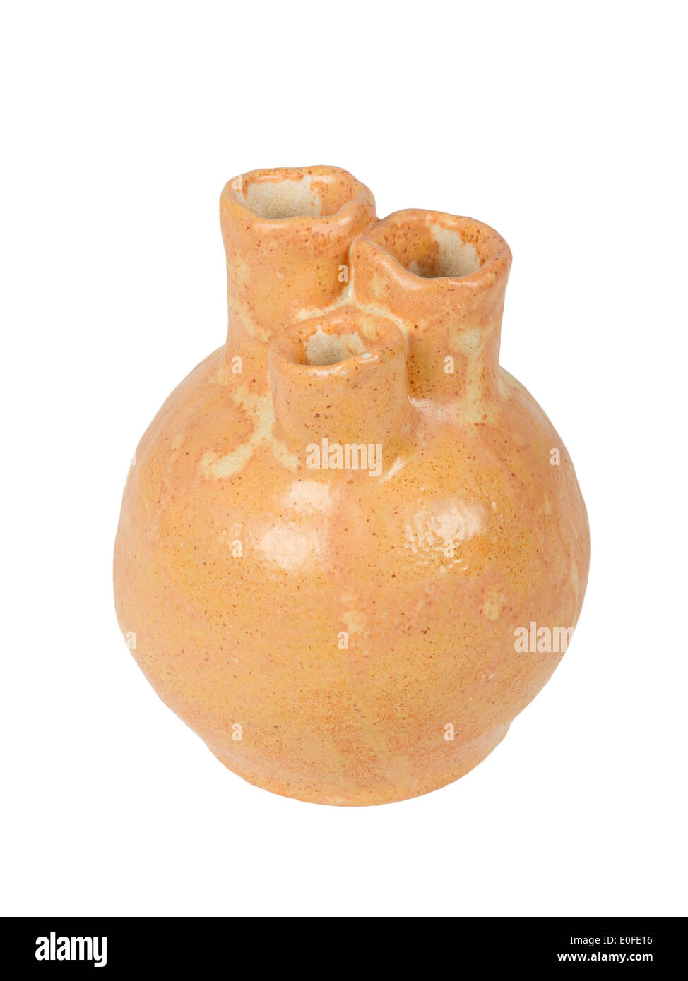 Old orange vase from clay, the handwork, isolated on a white background Stock Photo