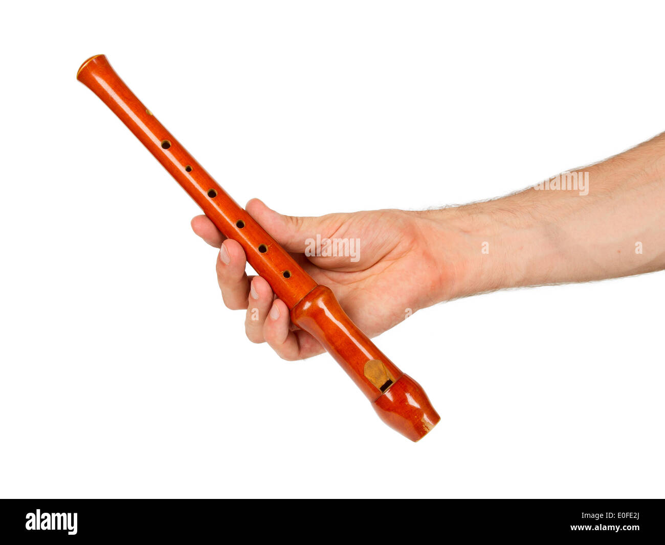 Wooden recorder (block flute) isolated on white background Stock Photo