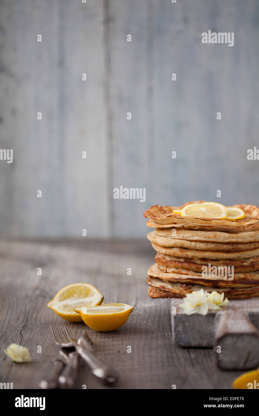 Classic Lemon and Sugar Pancakes Stock Photo