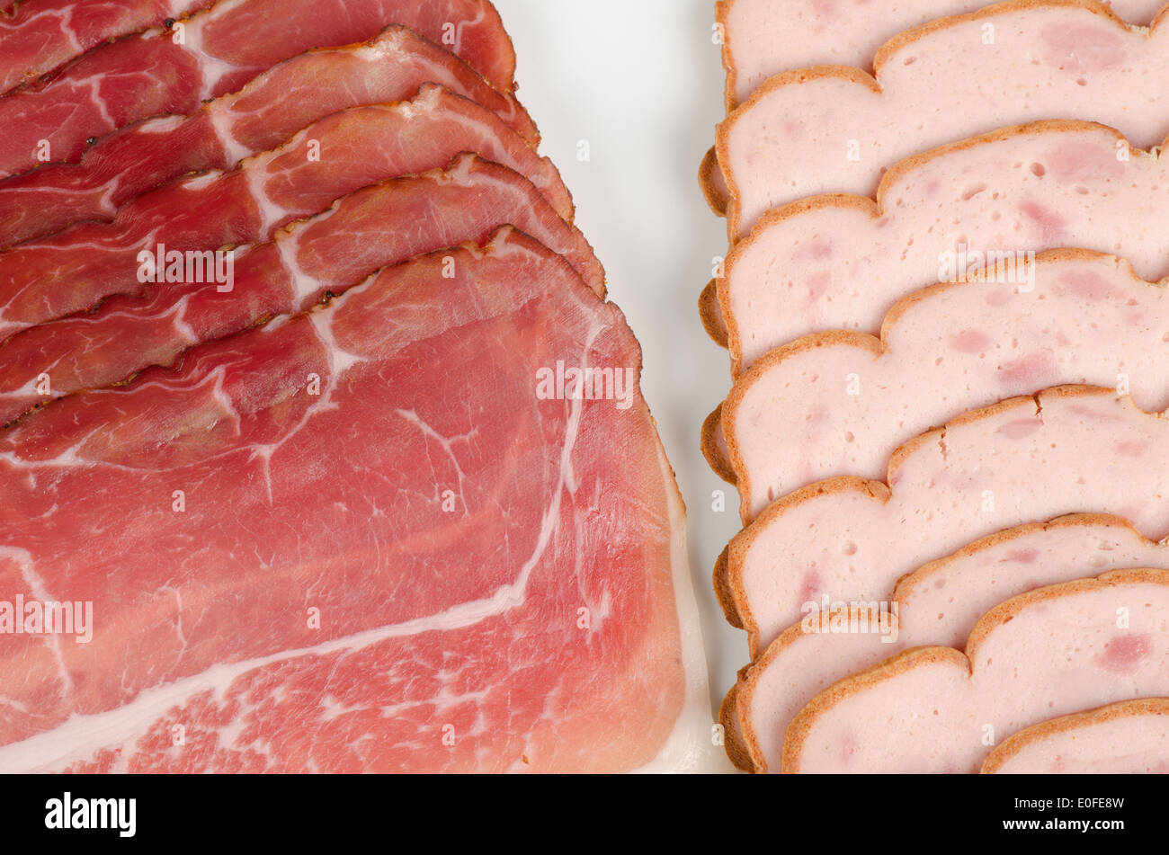 Smoked ham and Leberkaese, traditional German cold meat Stock Photo Alamy