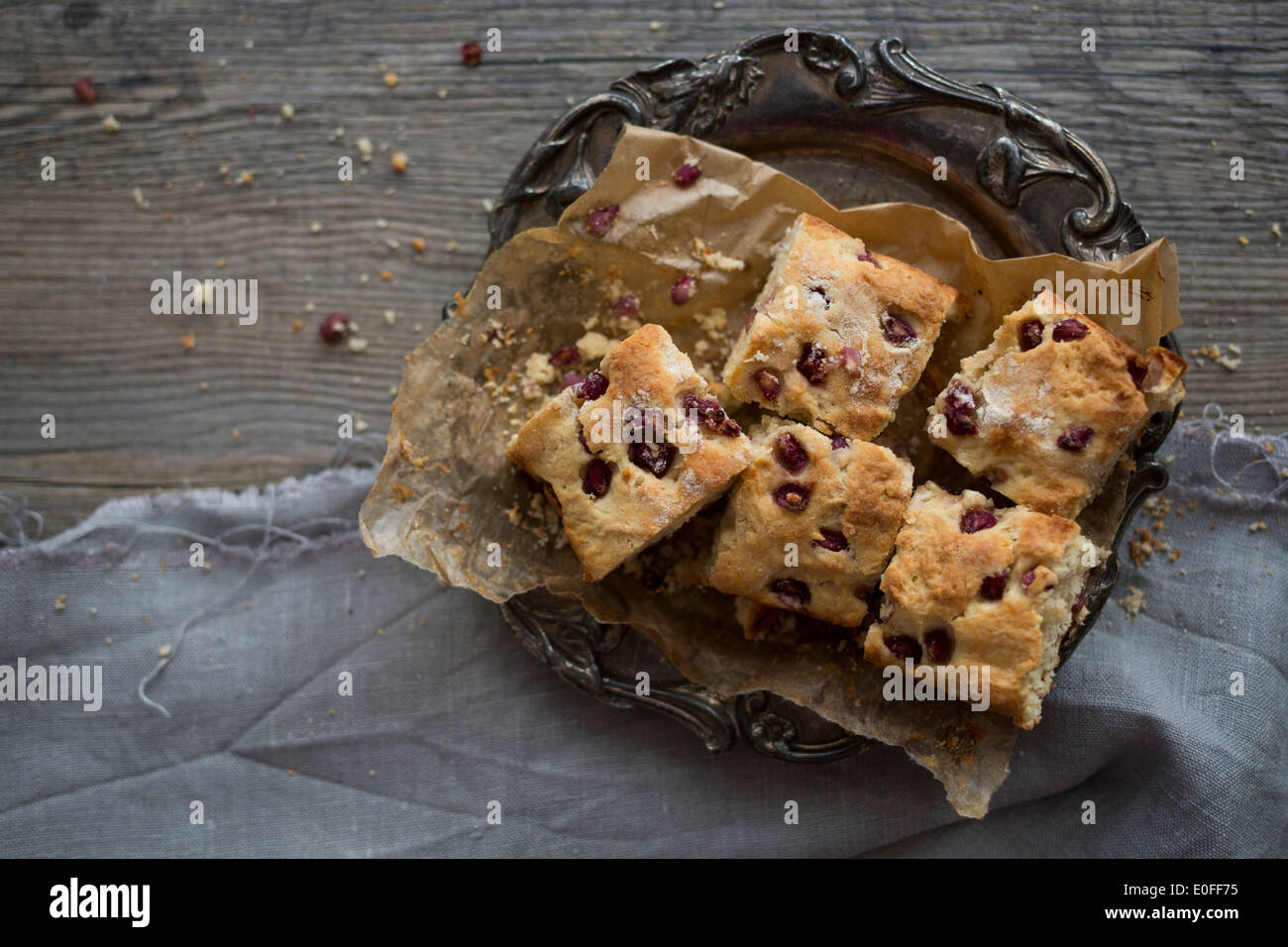 Pomegranate Scone Loaf cut into squares Stock Photo
