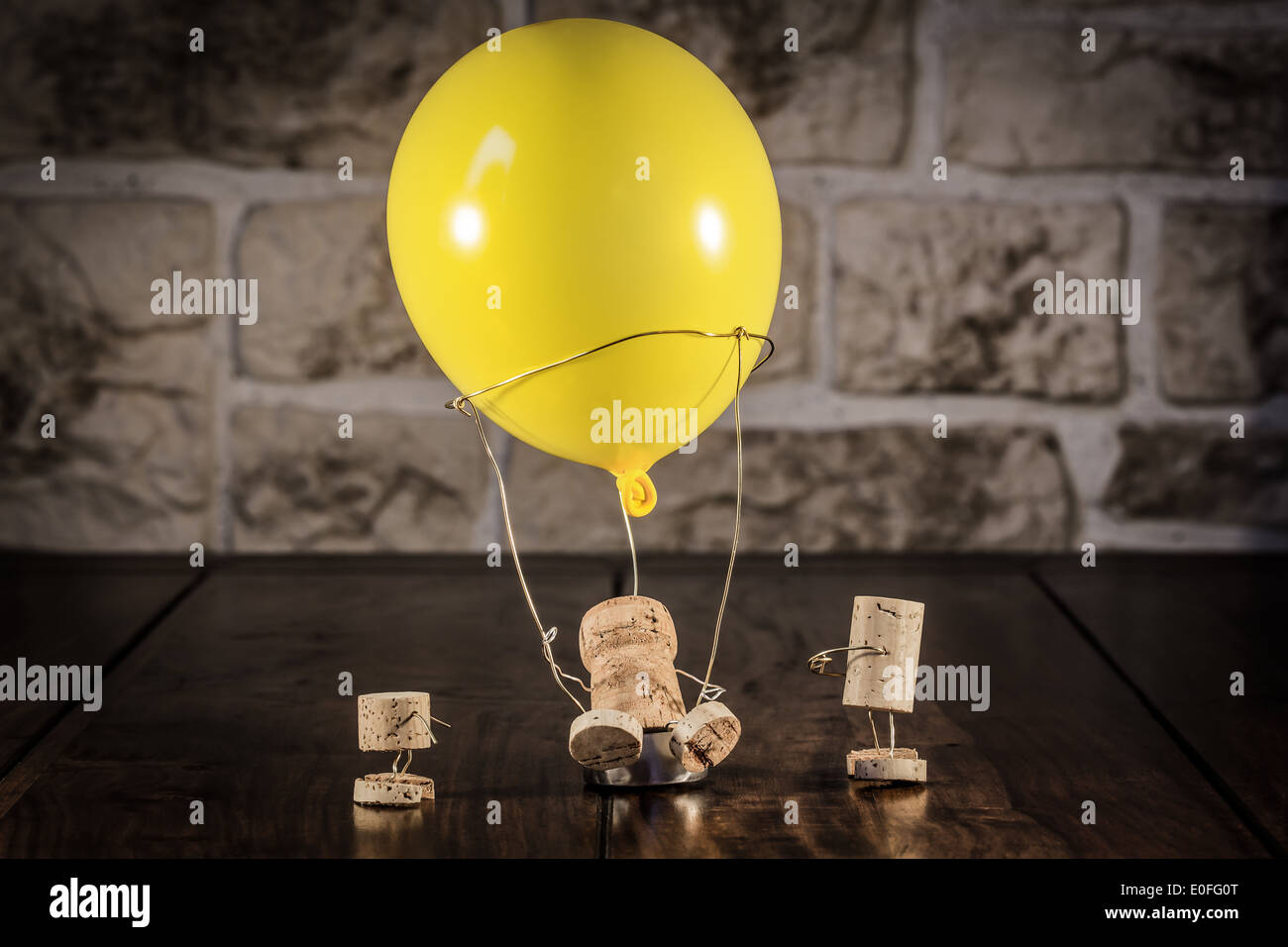 Concept Hot-air ballooning wine cork figures Stock Photo - Alamy