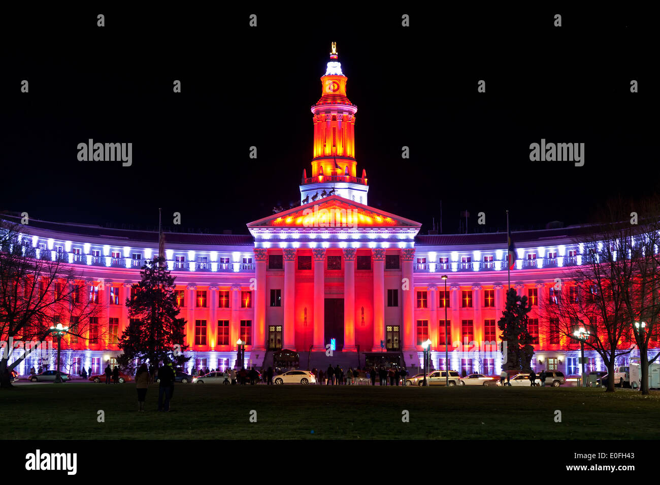 Denver City and County Building decorated with Christmas lights, Denver