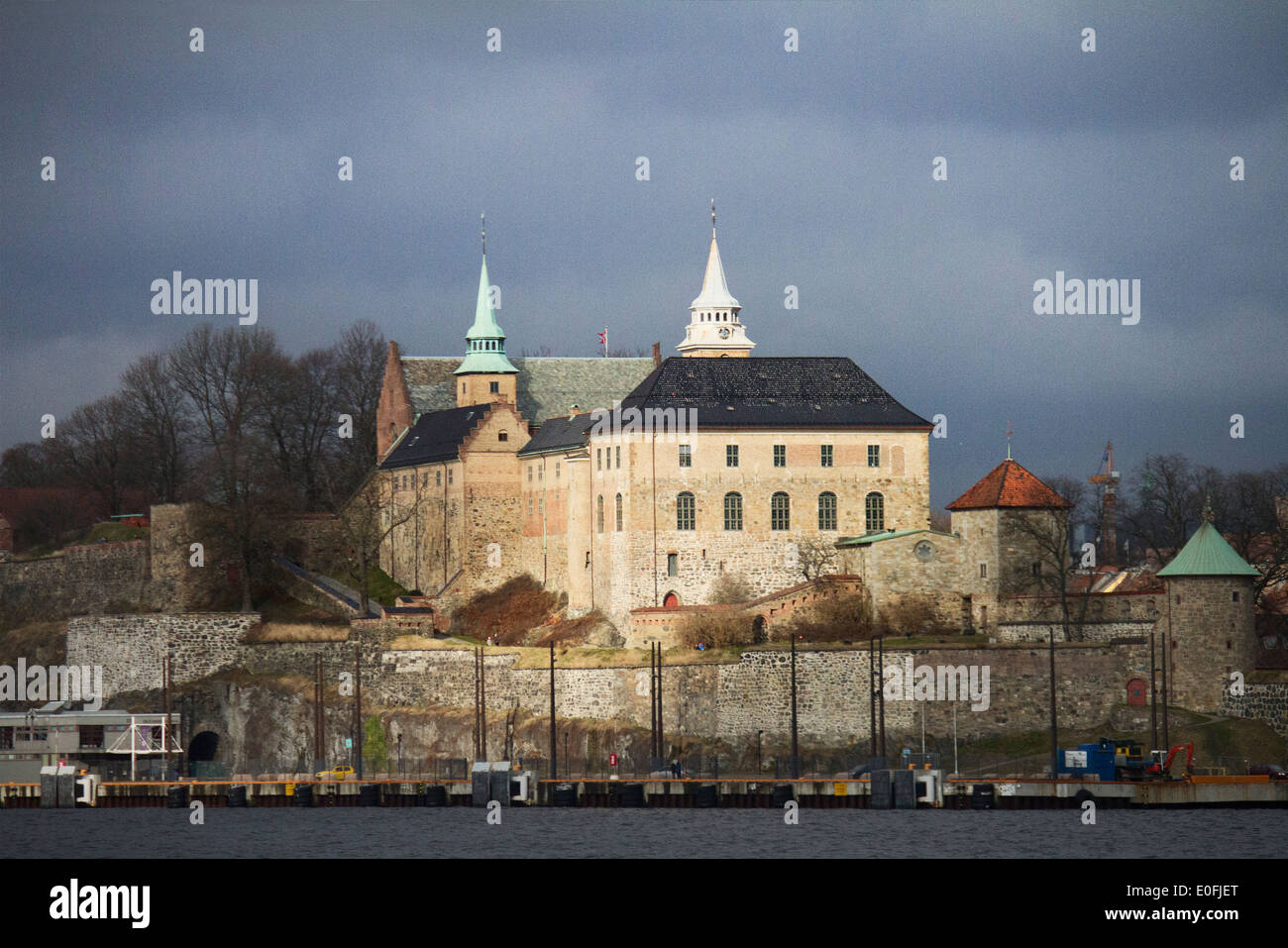 Europe; Norway; Oslo; Winter; Castle; Sun; Panorama; Docks; View; Archipelago; Stock Photo