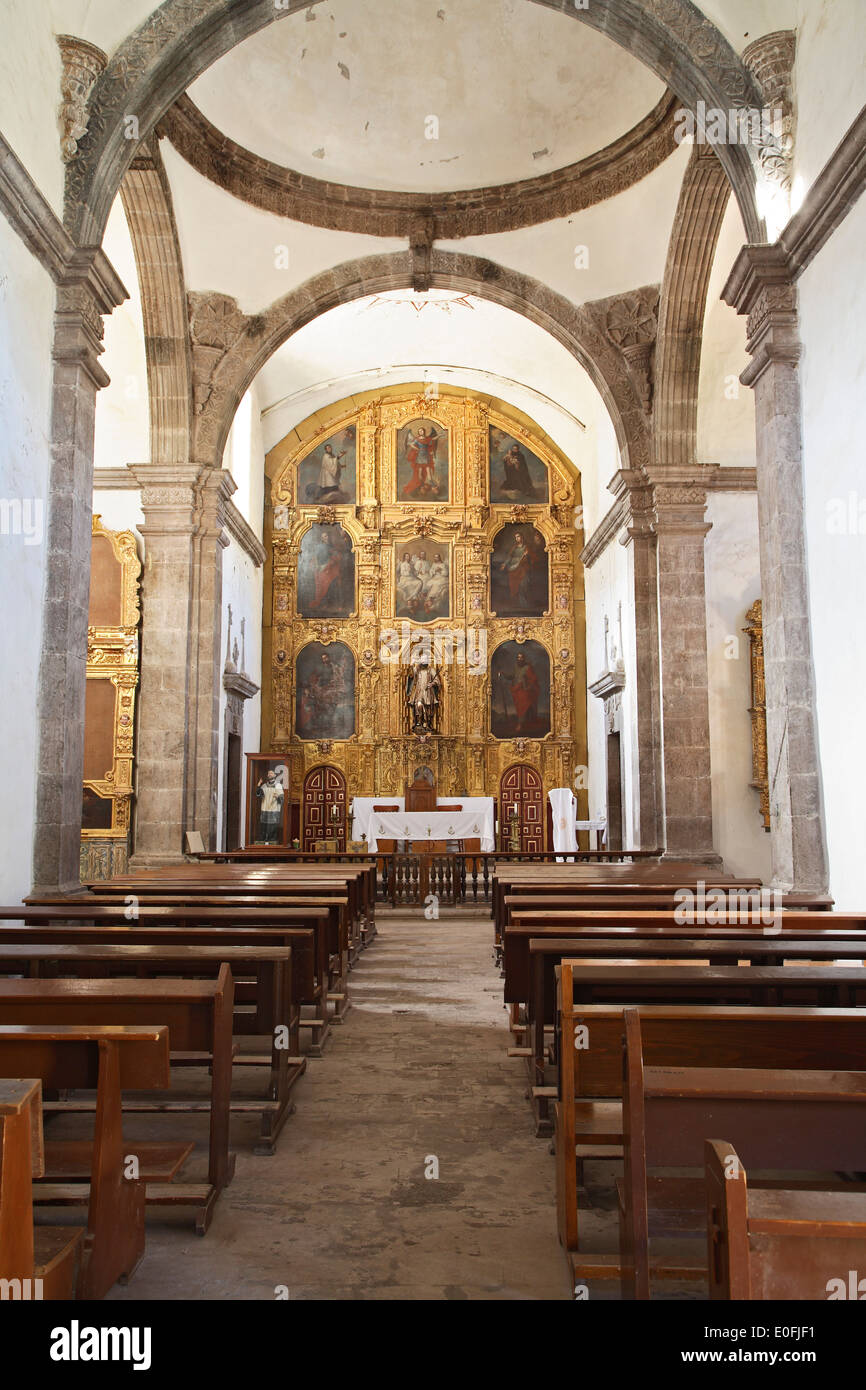 Interior, San Javier Mission (ca. 1758), San Javier, near Loreto, Baja California Sur, Mexico Stock Photo
