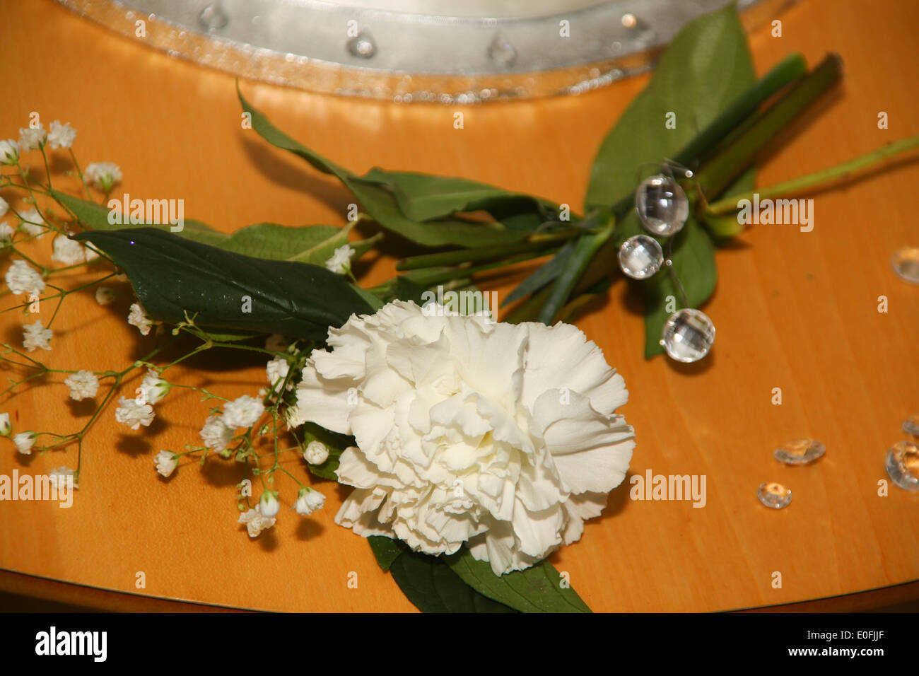 White carnation with diamante decoration Stock Photo