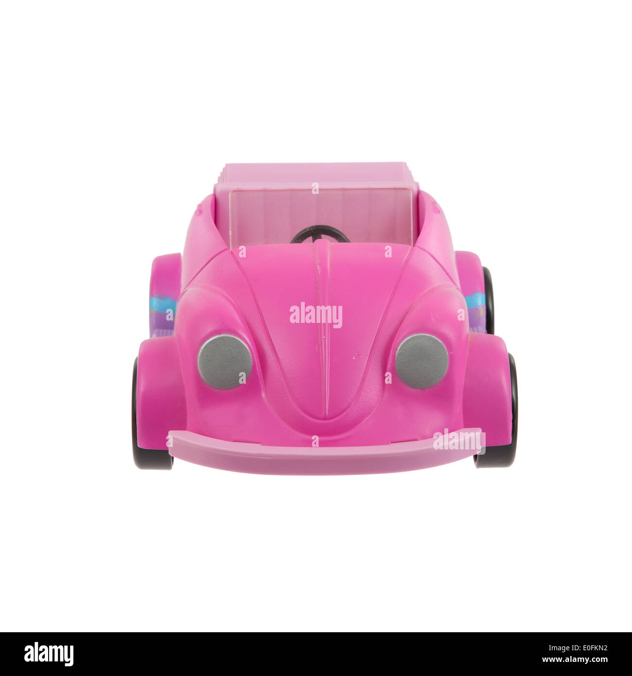 Old pink plastic toy car isolated on white Stock Photo