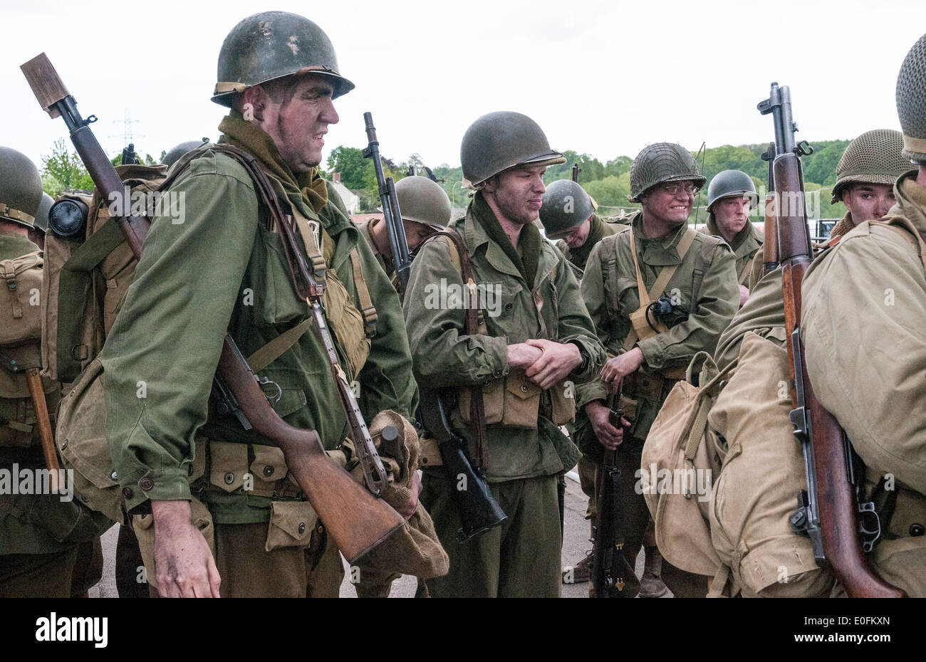 A re-enactment, or reenactment, group specialising in American GIs of World War  2 from D-Day, June 1944 to end of the war Stock Photo