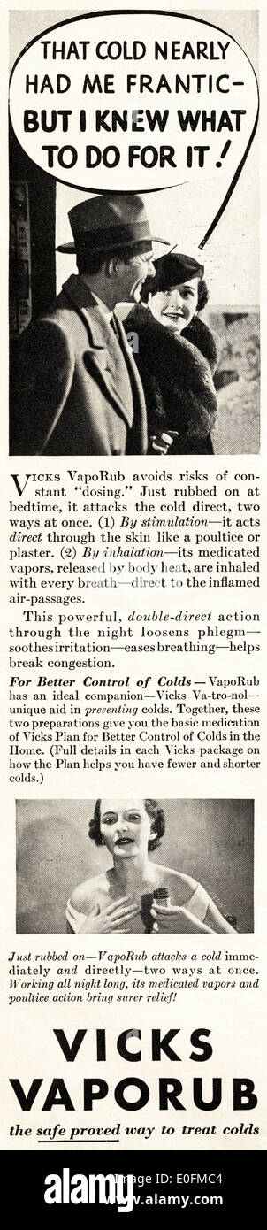 1930s advertisement for VICKS VAPORUB in American magazine dated December 1934 Stock Photo