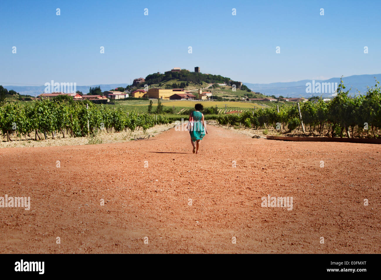 Europe, Spain, Rioja, Laguardia, Girl, Walk, Land, Sun, Calatrava, Wine, Winery, Vineyard, Relax Stock Photo