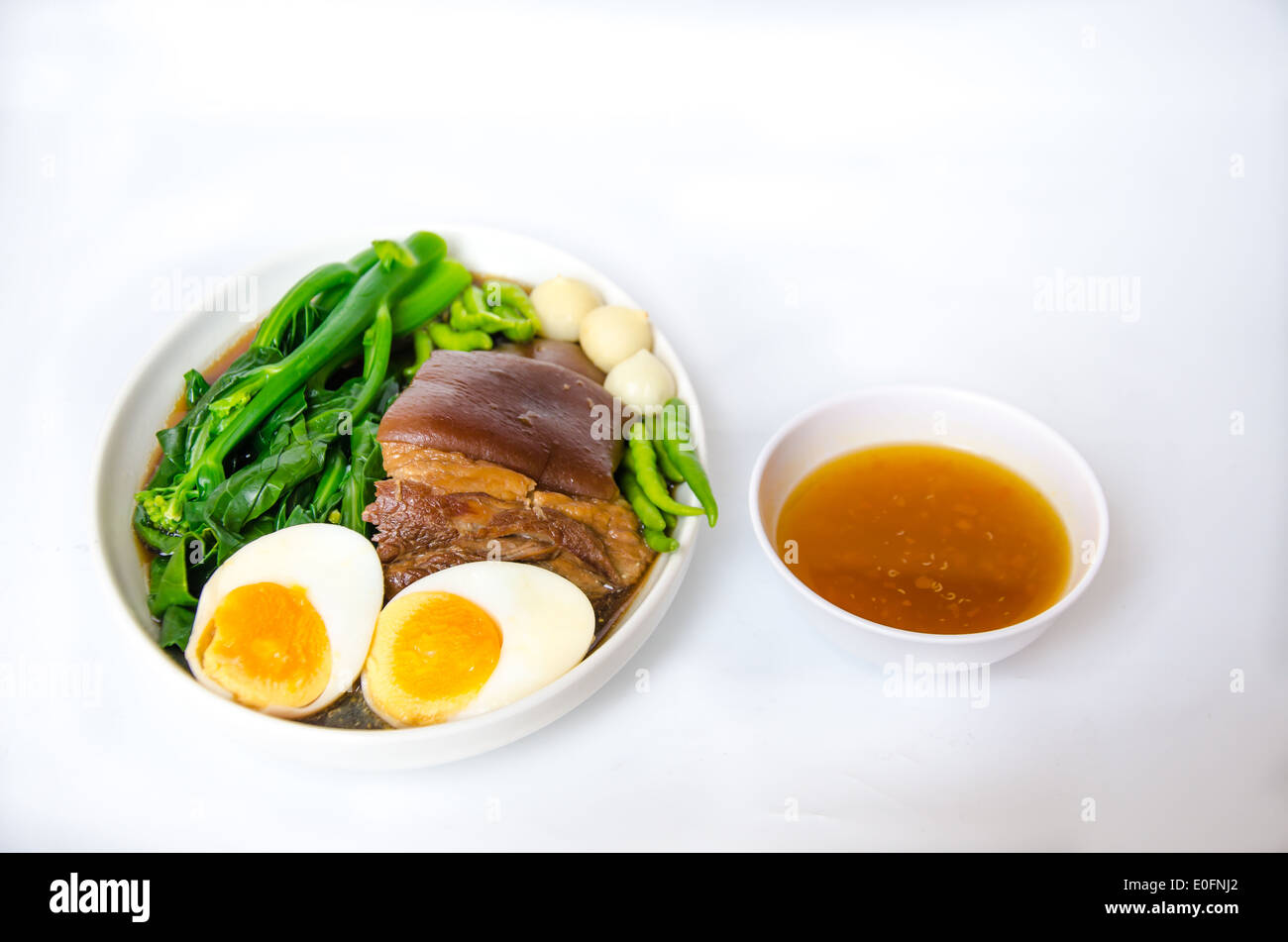 delicious Thai food call KHA MOO from stewed pork leg and vegetable with egg Stock Photo