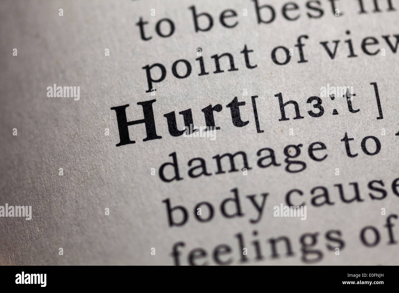 Fake Dictionary, Dictionary definition of the word hurt. Stock Photo