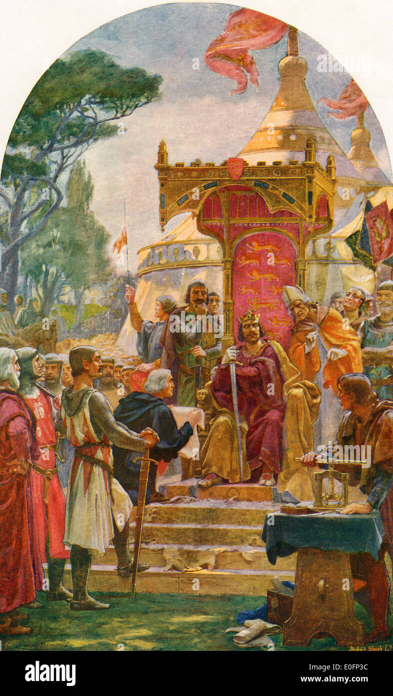 King John granting the Magna Carta at Runnymede Stock Photo