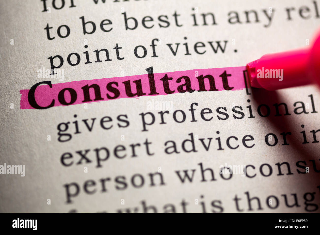 Fake Dictionary, Dictionary definition of the word consultant. Stock Photo