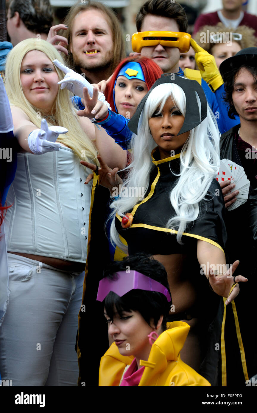 London, England, UK. X-Men: Days of Future Past Cosplay Guinness World Record Attempt in Leicester Square, 12 May 2014 Stock Photo