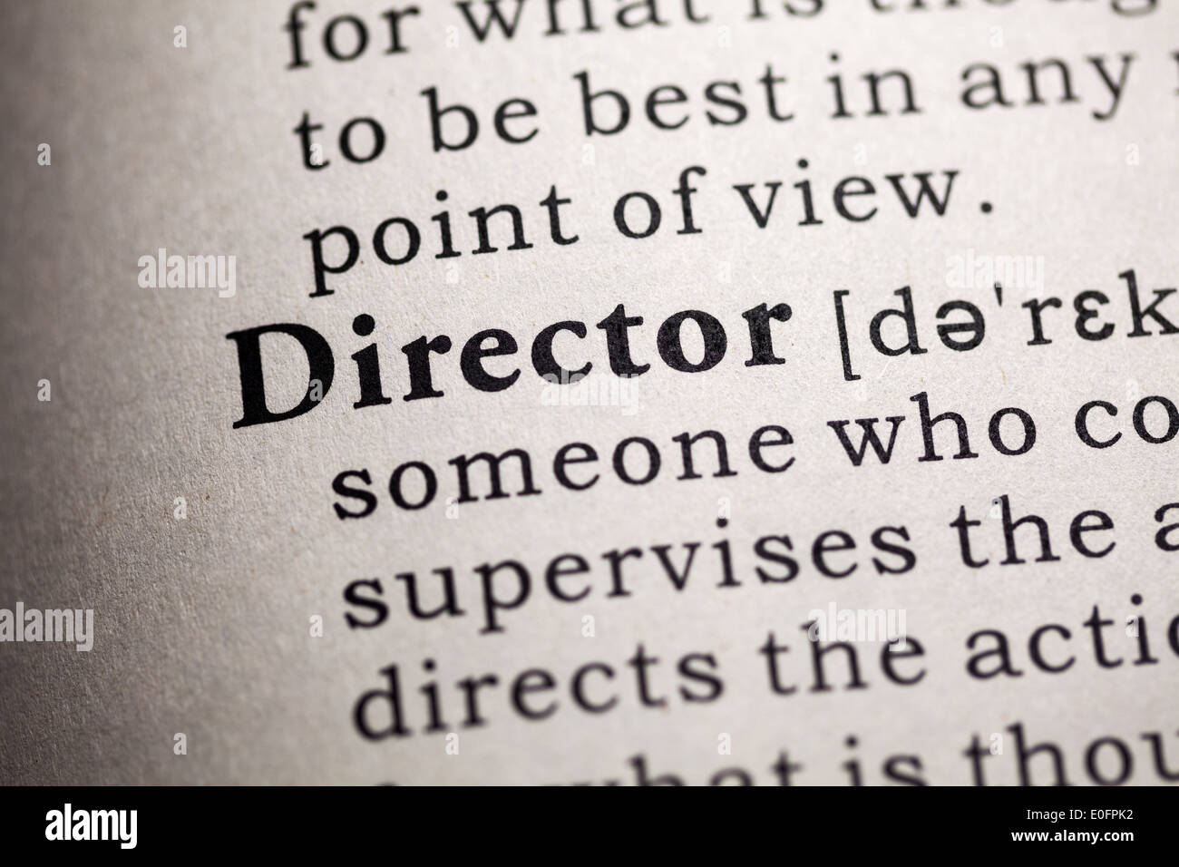 Fake Dictionary, Dictionary definition of the word director Stock Photo