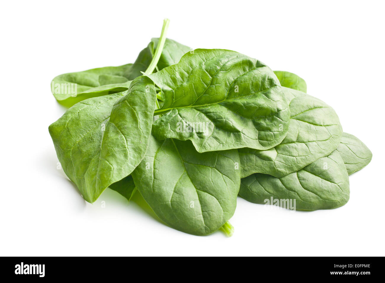 green spinach leaves on white background Stock Photo - Alamy