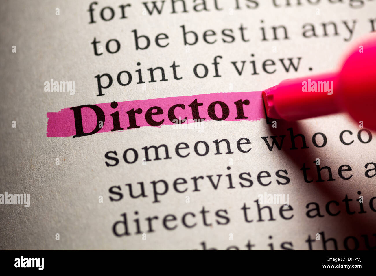 Fake Dictionary, Dictionary definition of the word director Stock Photo