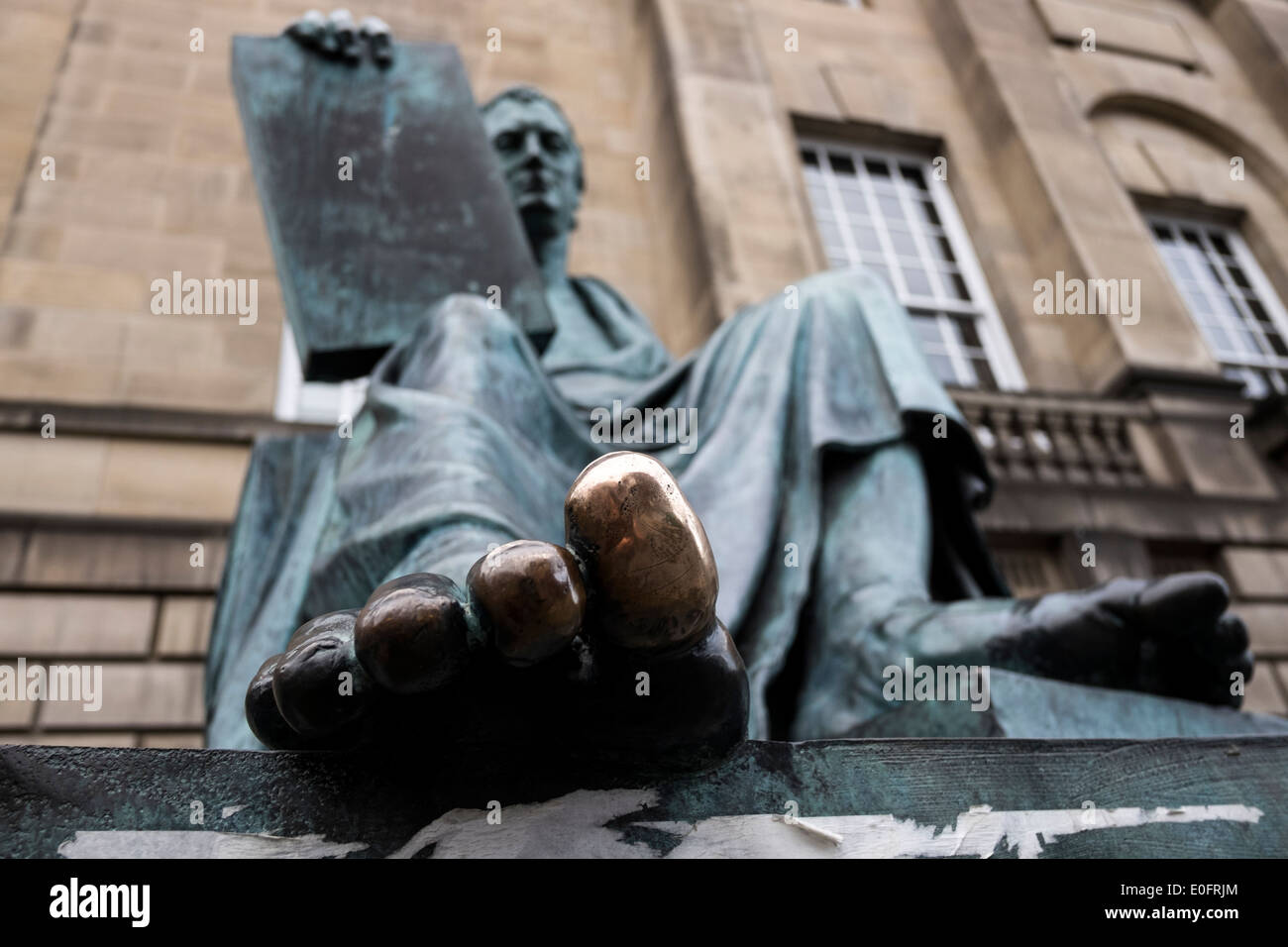 Statue of Hume by Alexander Stoddart on the Royal Mile in Edinburgh Stock Photo