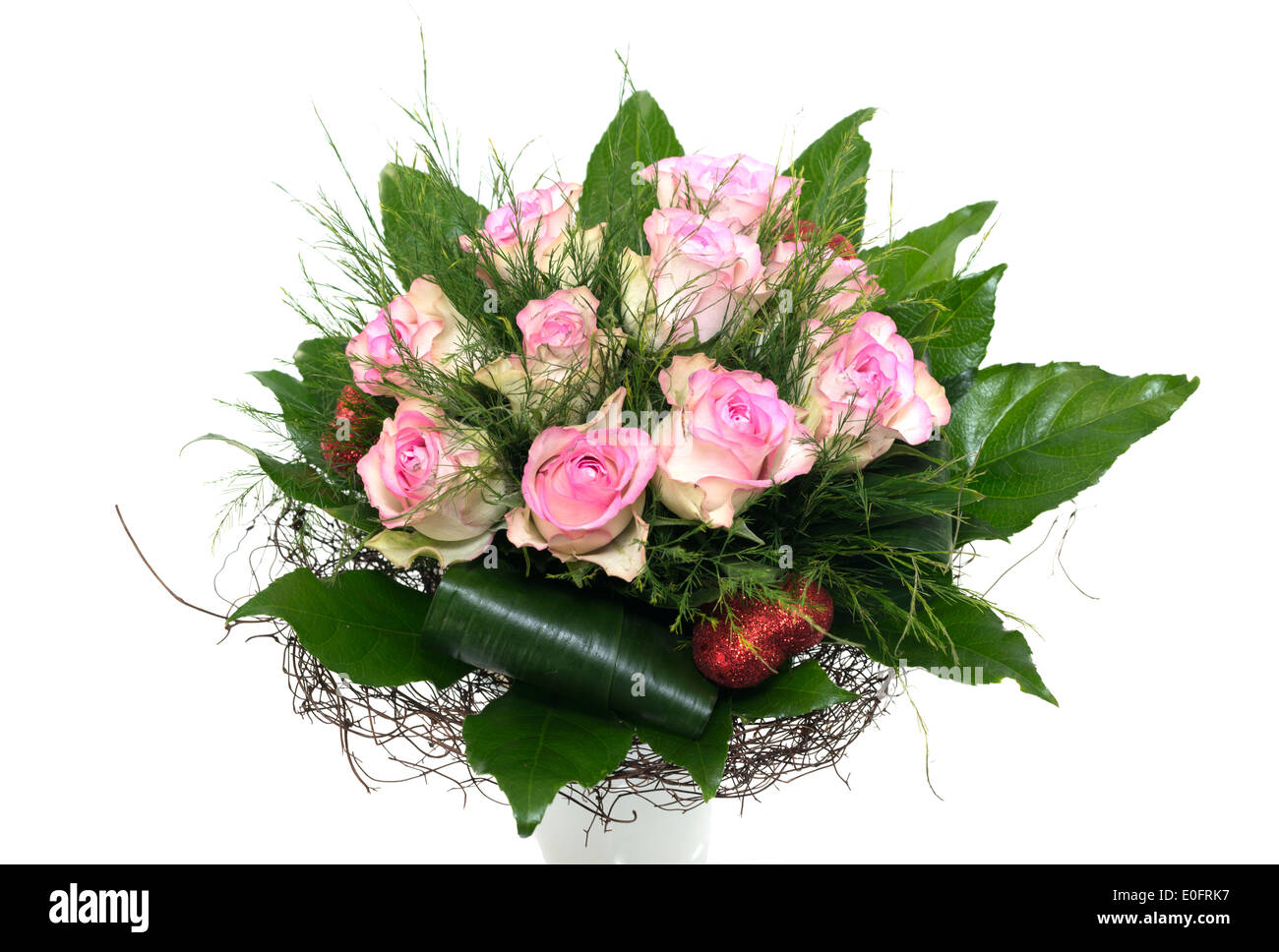 vase with pink roses isolated on white Stock Photo - Alamy