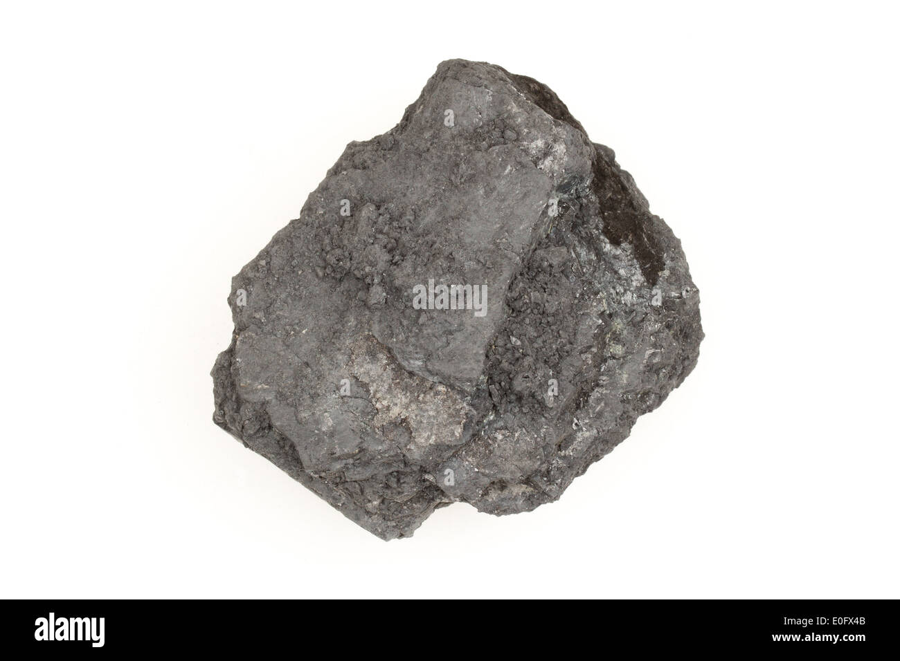 Rough specimen of black coal, a combustible sedimentary rock on a white background Stock Photo