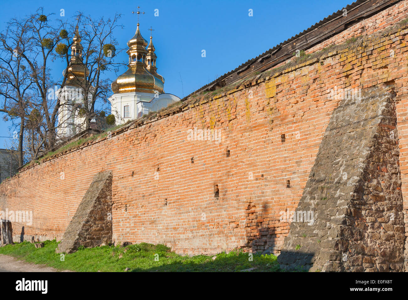 Vinnitsia historic city center with the complex of medieval fortification walls 'Muri' and Domes of Transfiguration Cathedral Stock Photo