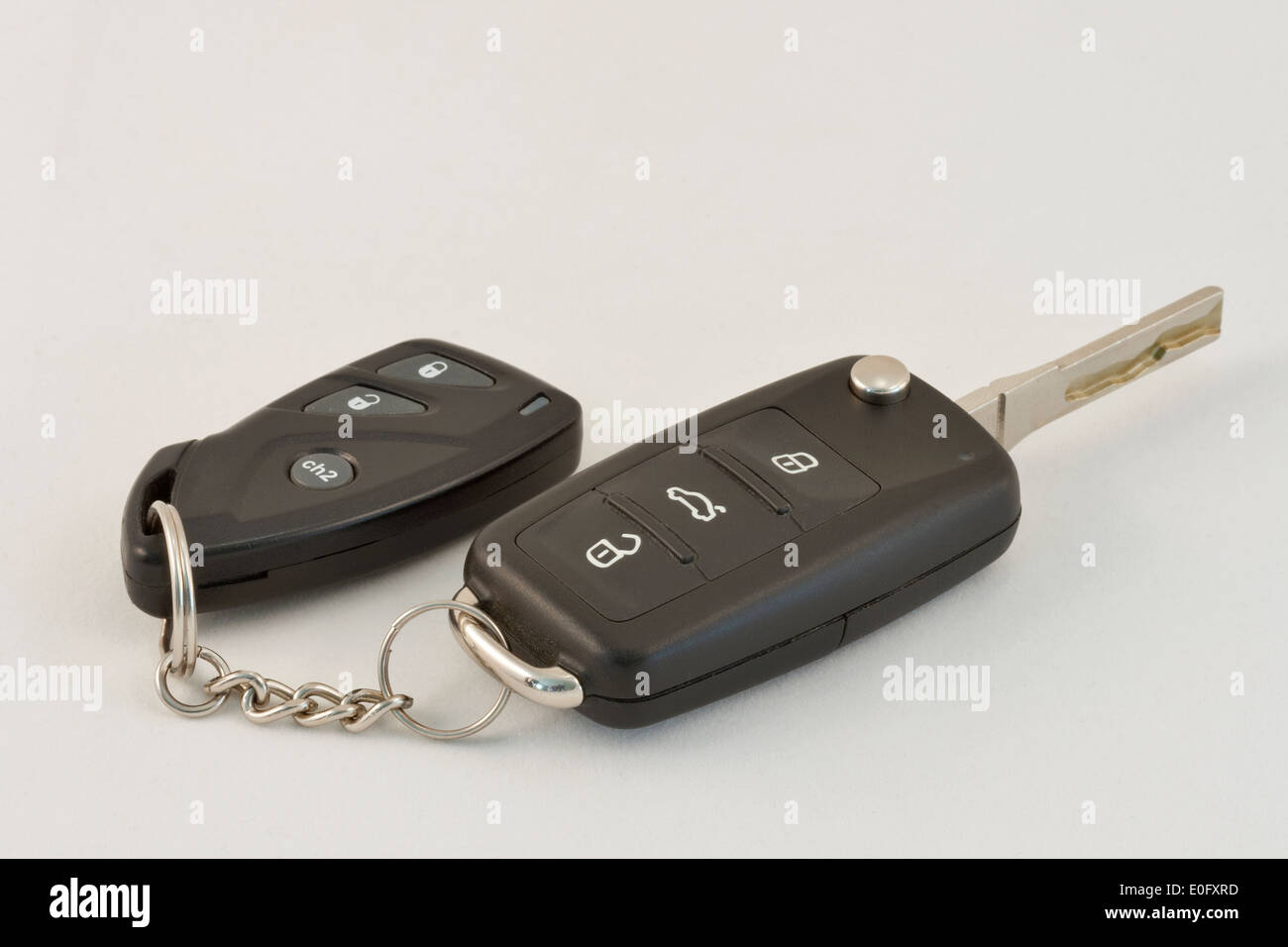 Modern Car Key and Remote against White Background Stock Photo