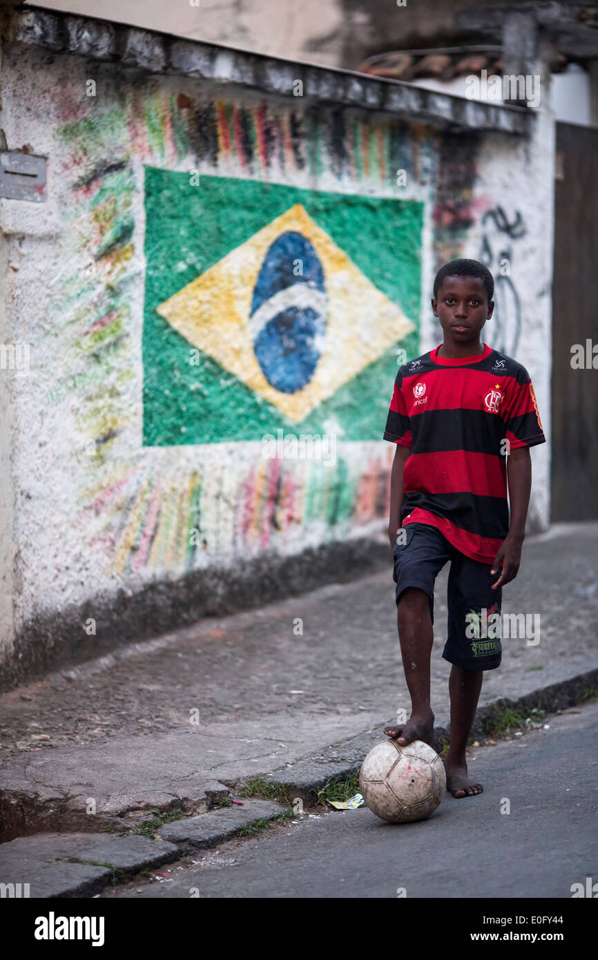Portrait of a Brazilian boy in a favela in Rio de Janeiro Stock Photo
