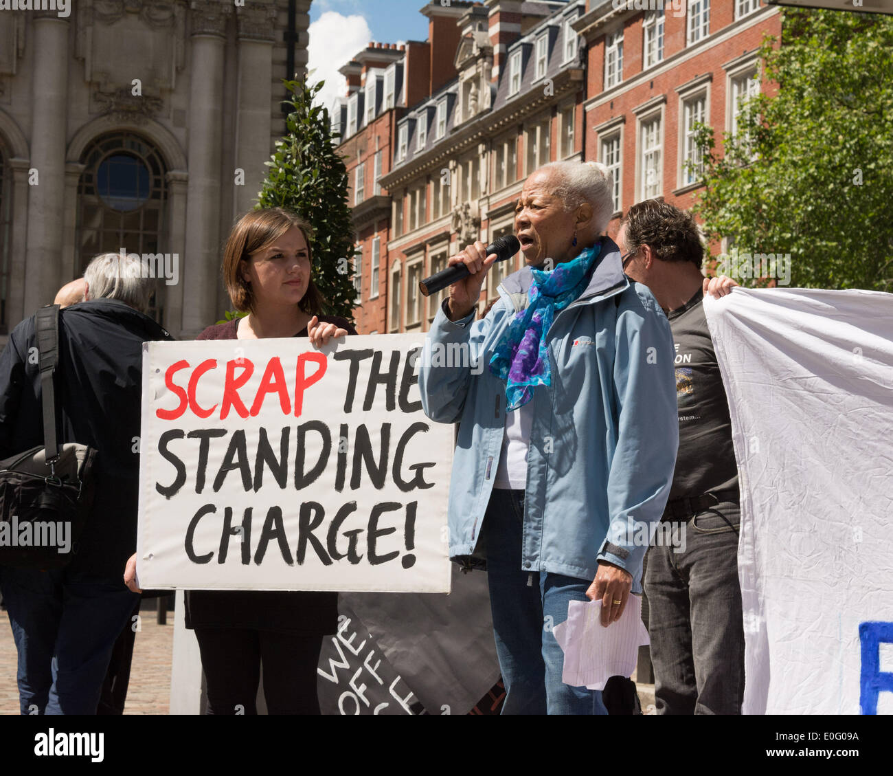 Protesters gather outside the British Gas Annual General Meeting in