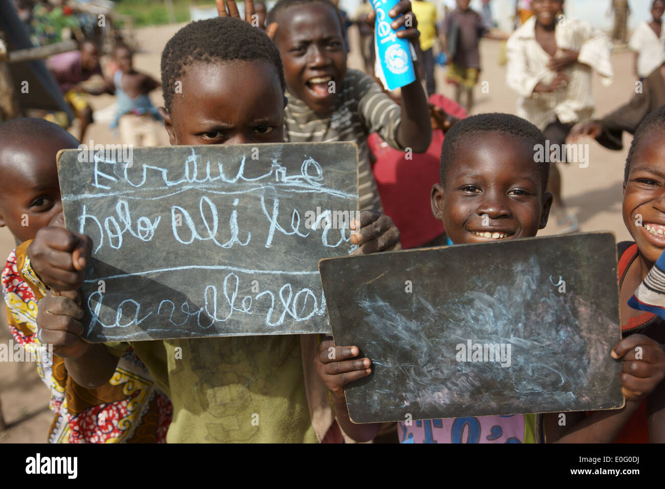 Children refugees from Central African Republic in Boyabu refugee camp in Democratic Republic of Congo, DRC Stock Photo