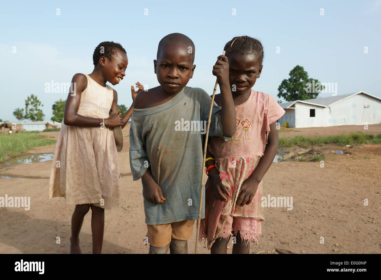 Children refugees from Central African Republic in Boyabu refugee camp in Democratic Republic of Congo, DRC Stock Photo