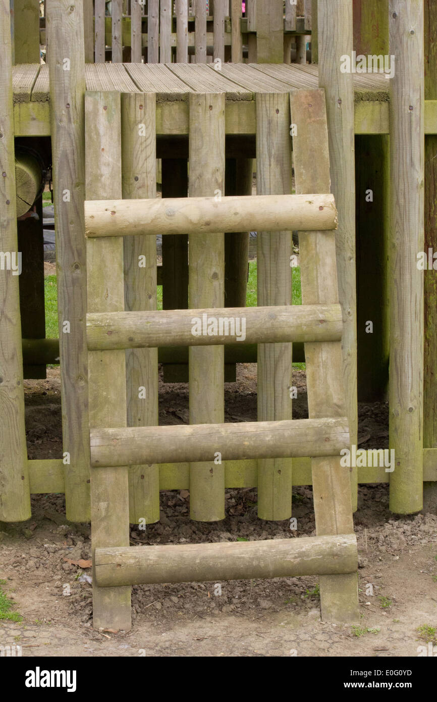 wooden ladder, leading to play equipment platform Stock Photo Alamy