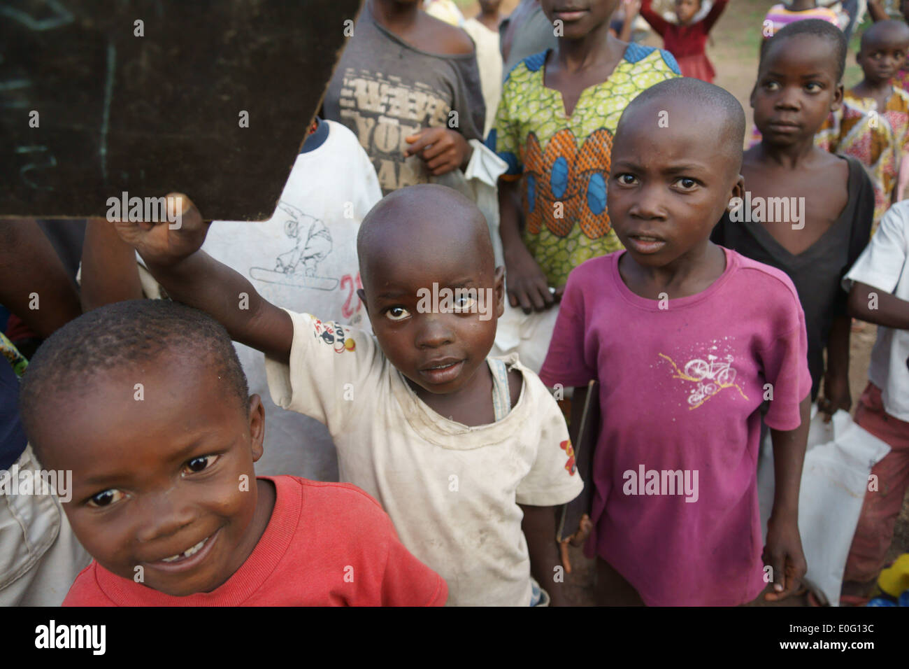 Child refugees from Central African Republic , in Boyabu refugee camp in Democratic Republic of Congo, DRC Stock Photo