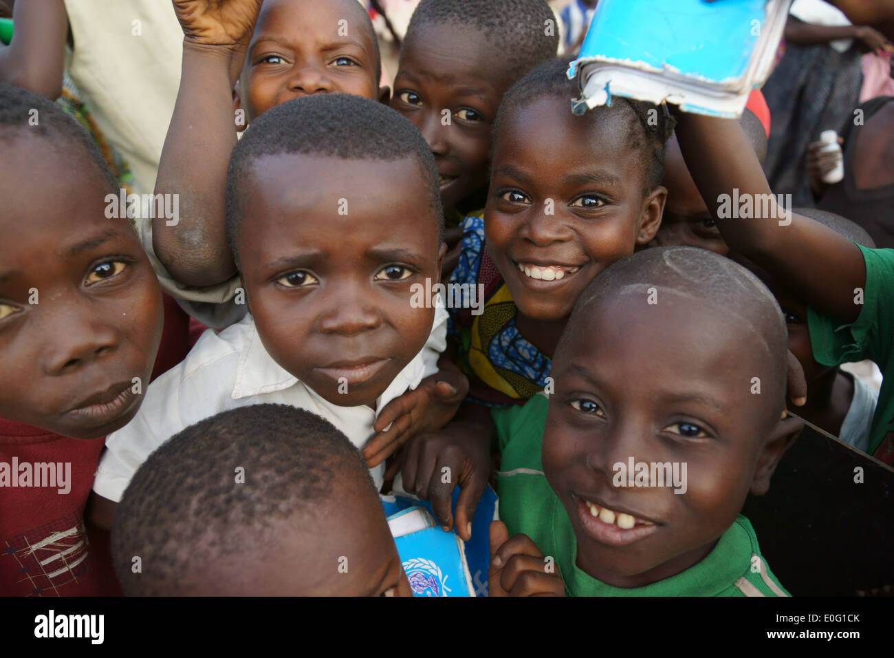 Child refugees from Central African Republic , in Boyabu refugee camp in Democratic Republic of Congo, DRC Stock Photo