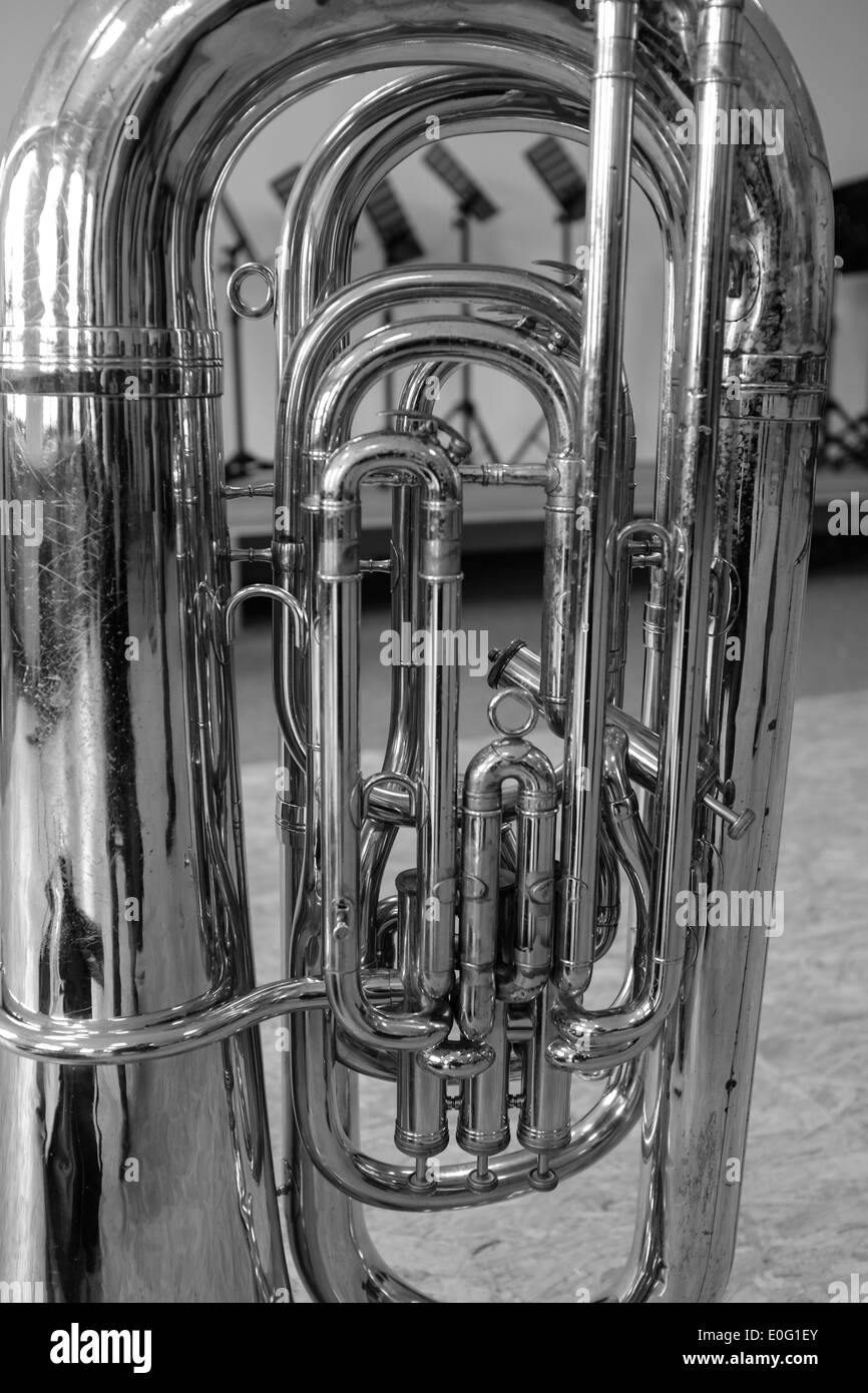 Close-up of tuba showing valves Stock Photo