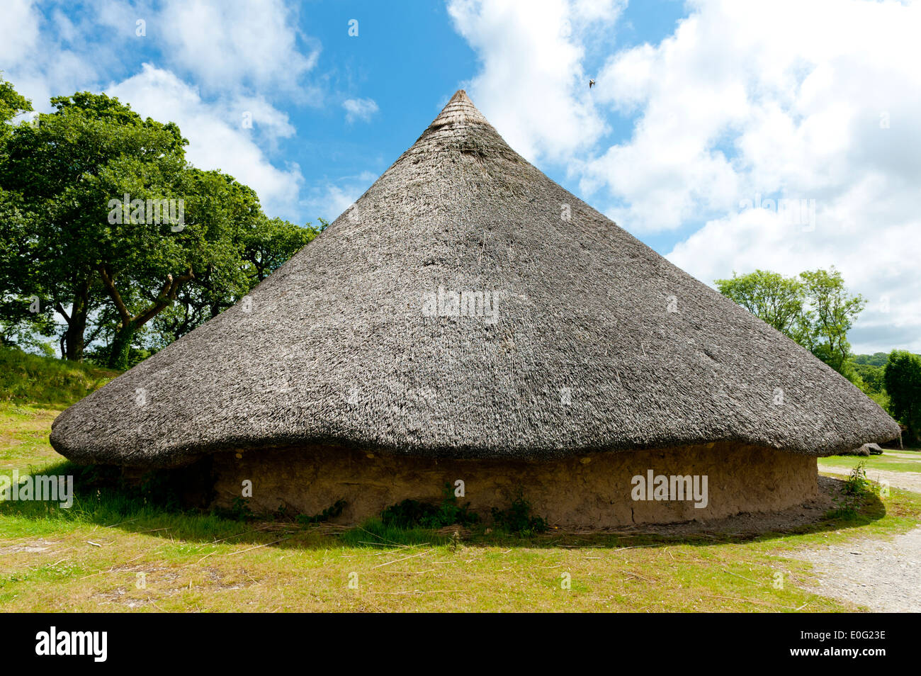 Castell Henllys Iron Age village reconstruction in Pembrokeshire West Wales Stock Photo