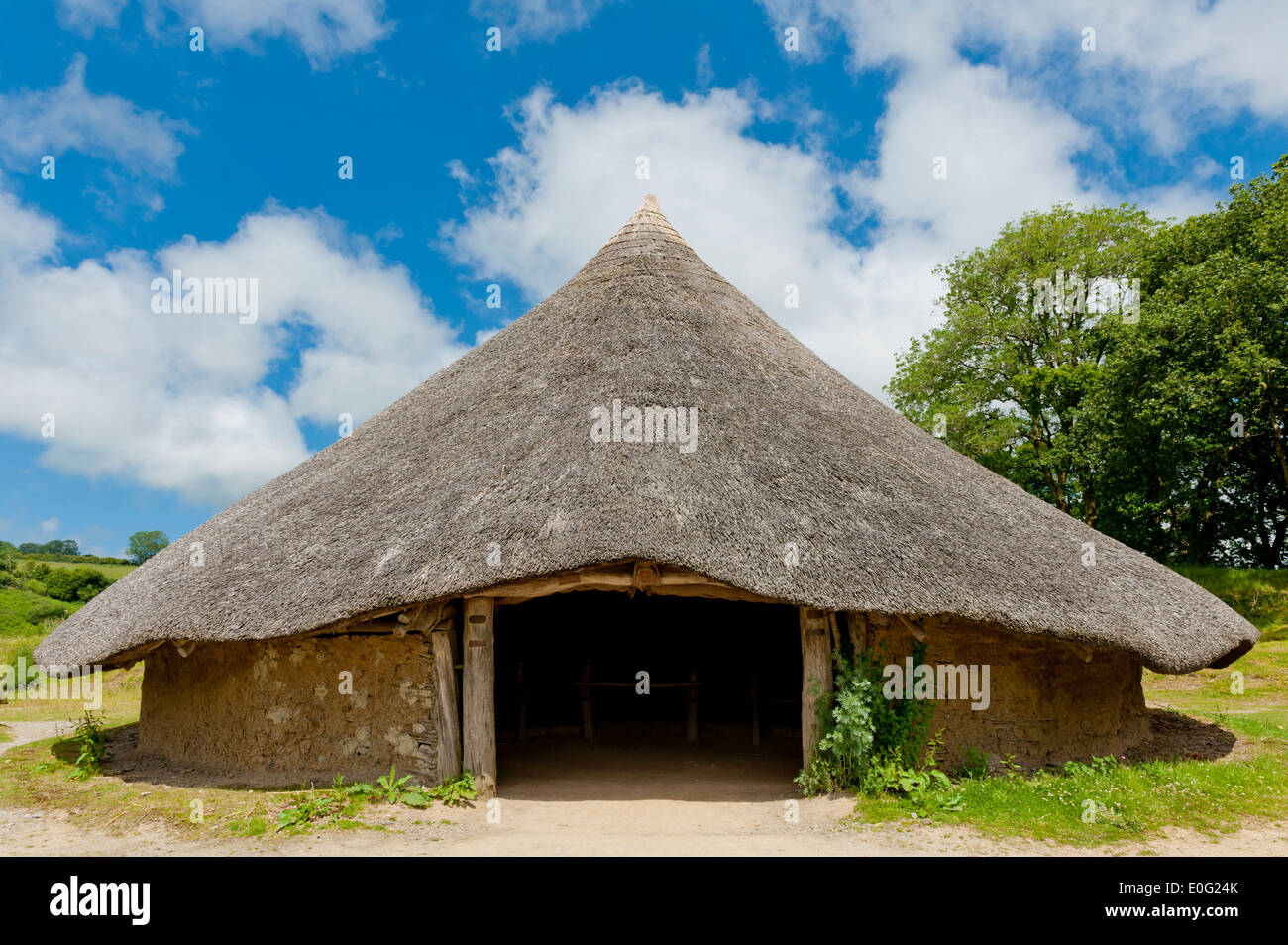 Castell Henllys Iron Age village reconstruction in Pembrokeshire West Wales Stock Photo