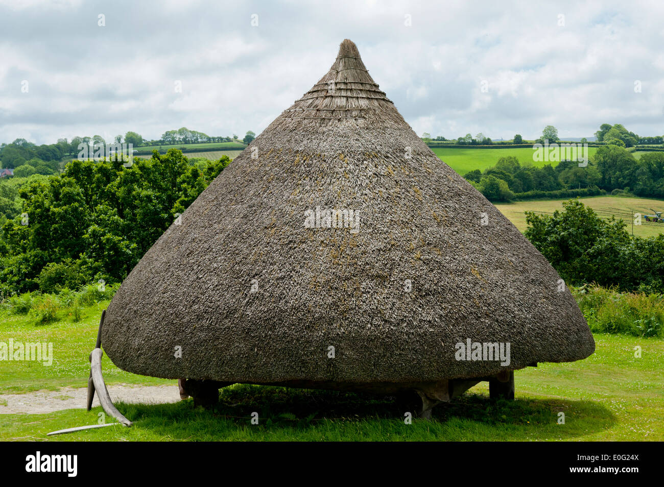 Castell Henllys Iron Age village reconstruction in Pembrokeshire West Wales Stock Photo