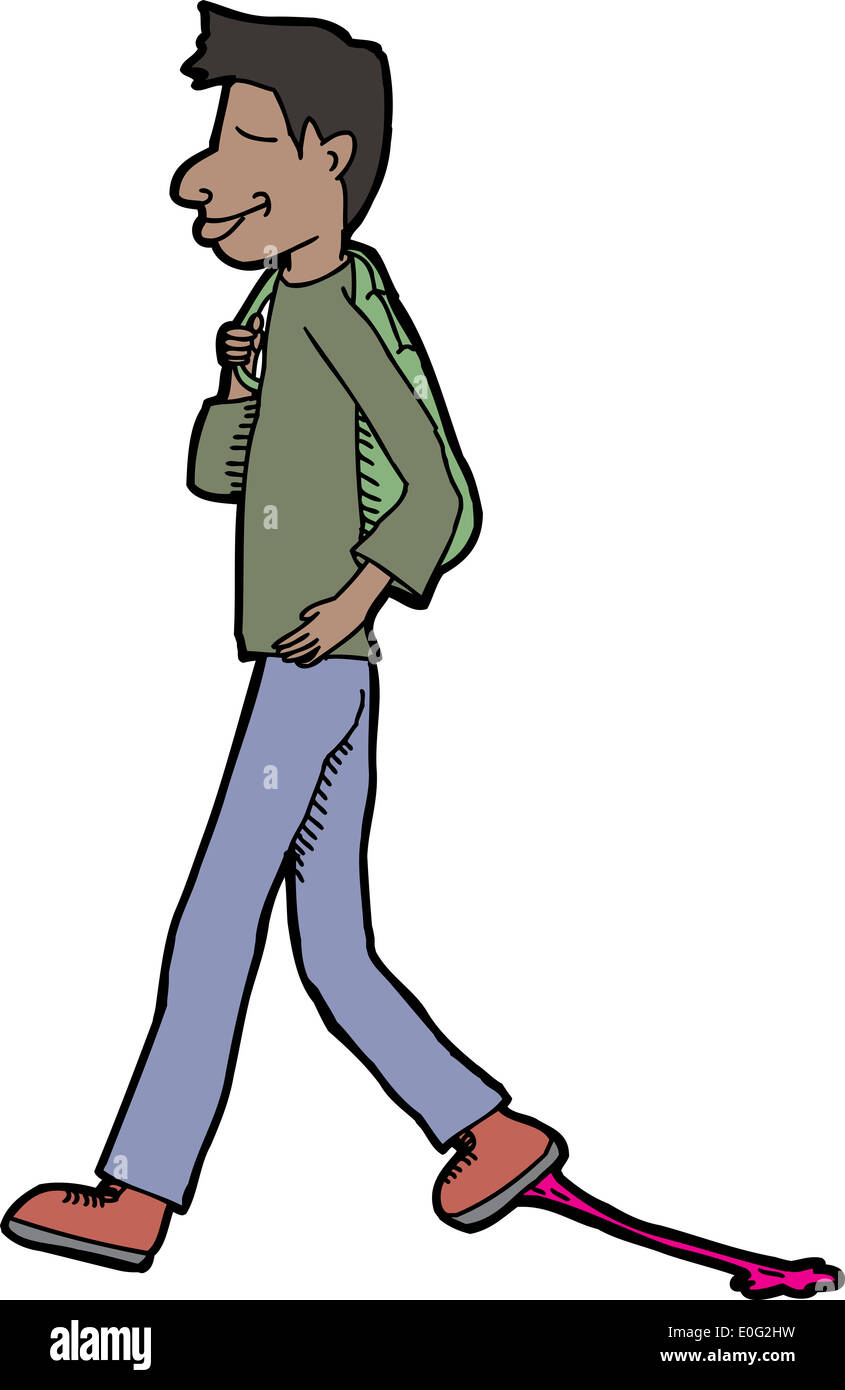 Smiling teenager walking with gum stuck to his shoe Stock Photo Alamy