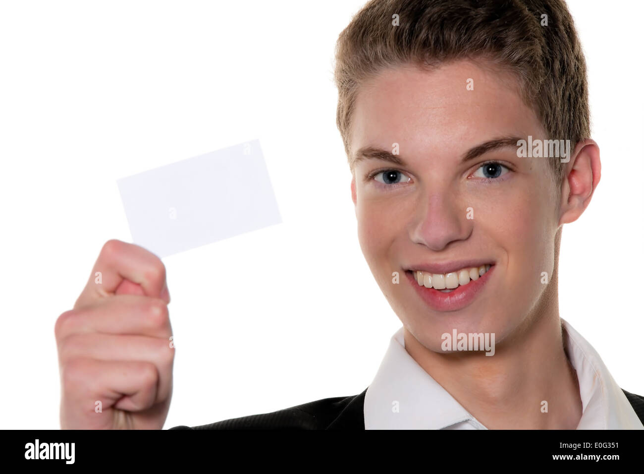 A young rfolgreicher Jung's enterpriser with calling card, Ein junger rfolgreicher Jungunternehmer mit Visitenkarte Stock Photo