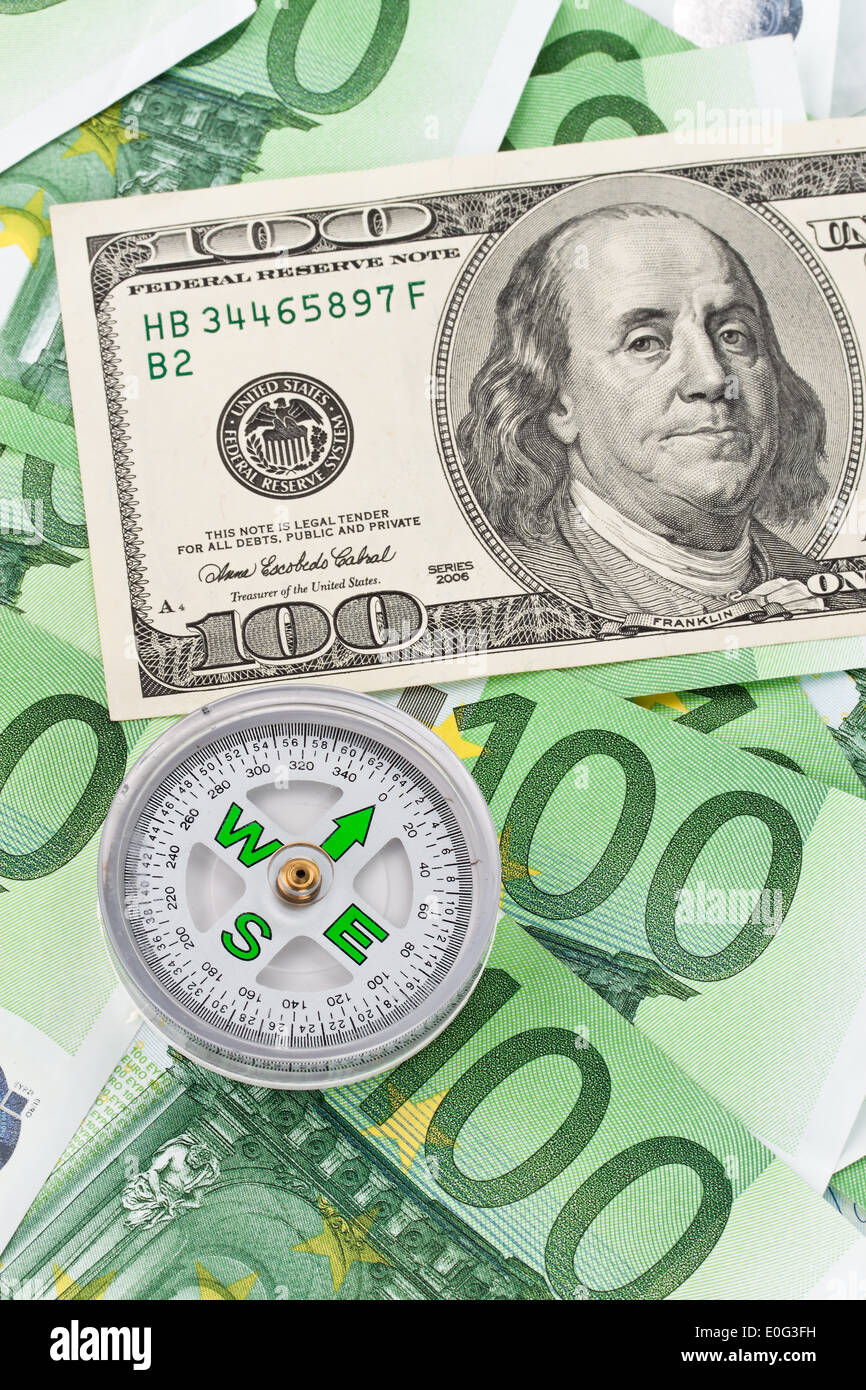 Dollar and euro of bank notes. Symbol differences euro of dollar