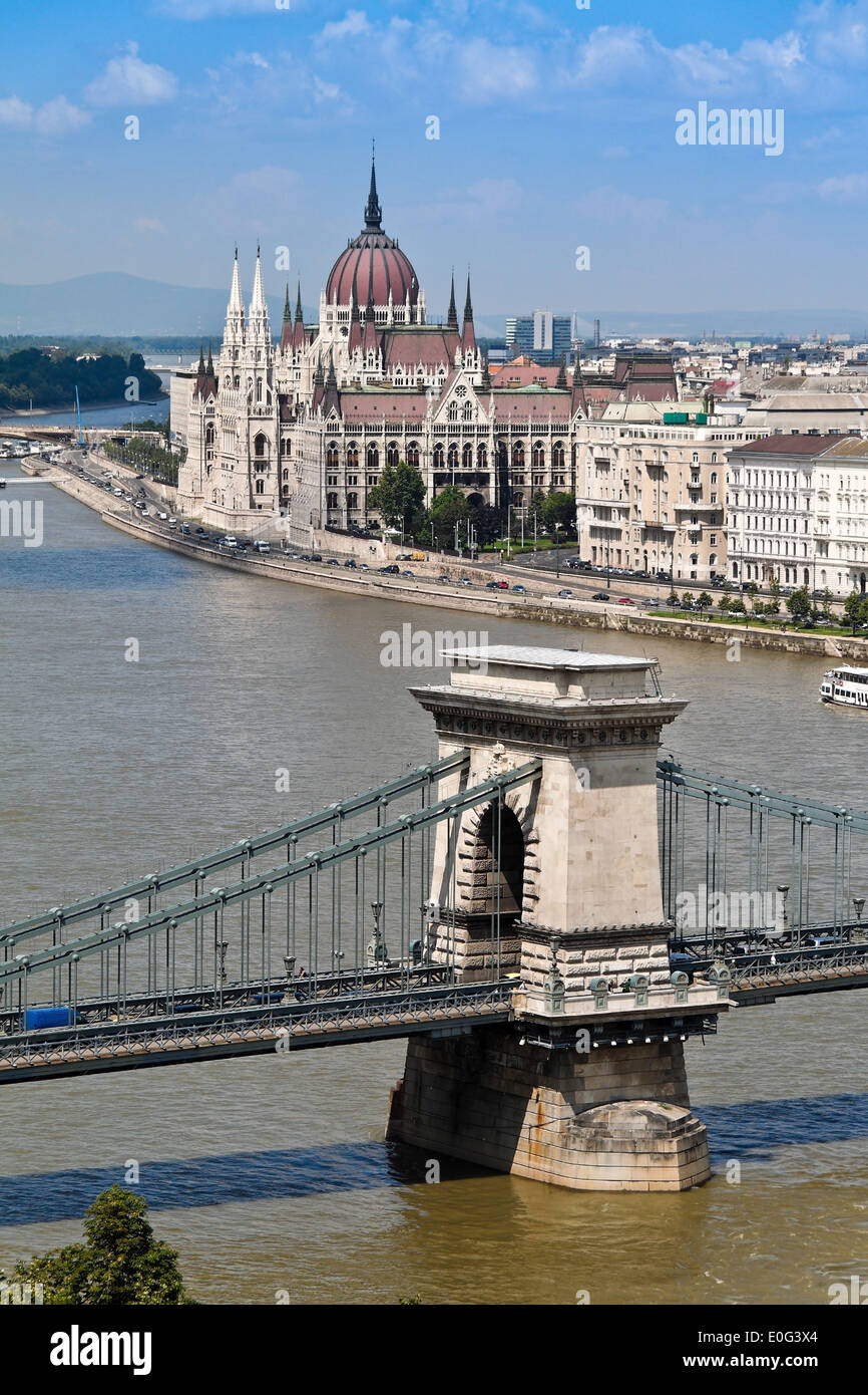 Europe, Hungary, Budapest, town view with parliament, Europa, Ungarn, Stadtansicht mit Parlament Stock Photo
